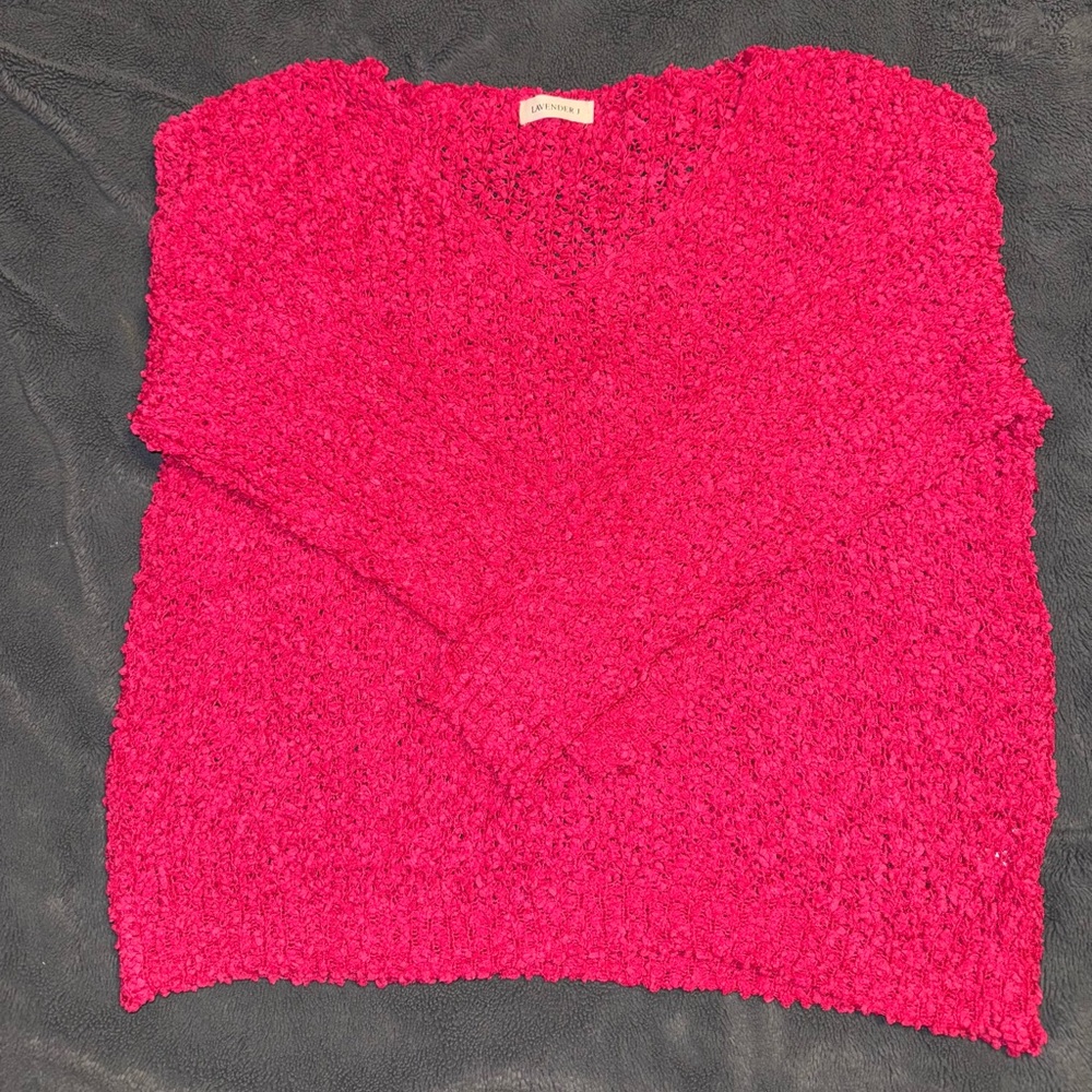 Lavender J Pink Open Knit Sweater, Size L/XL